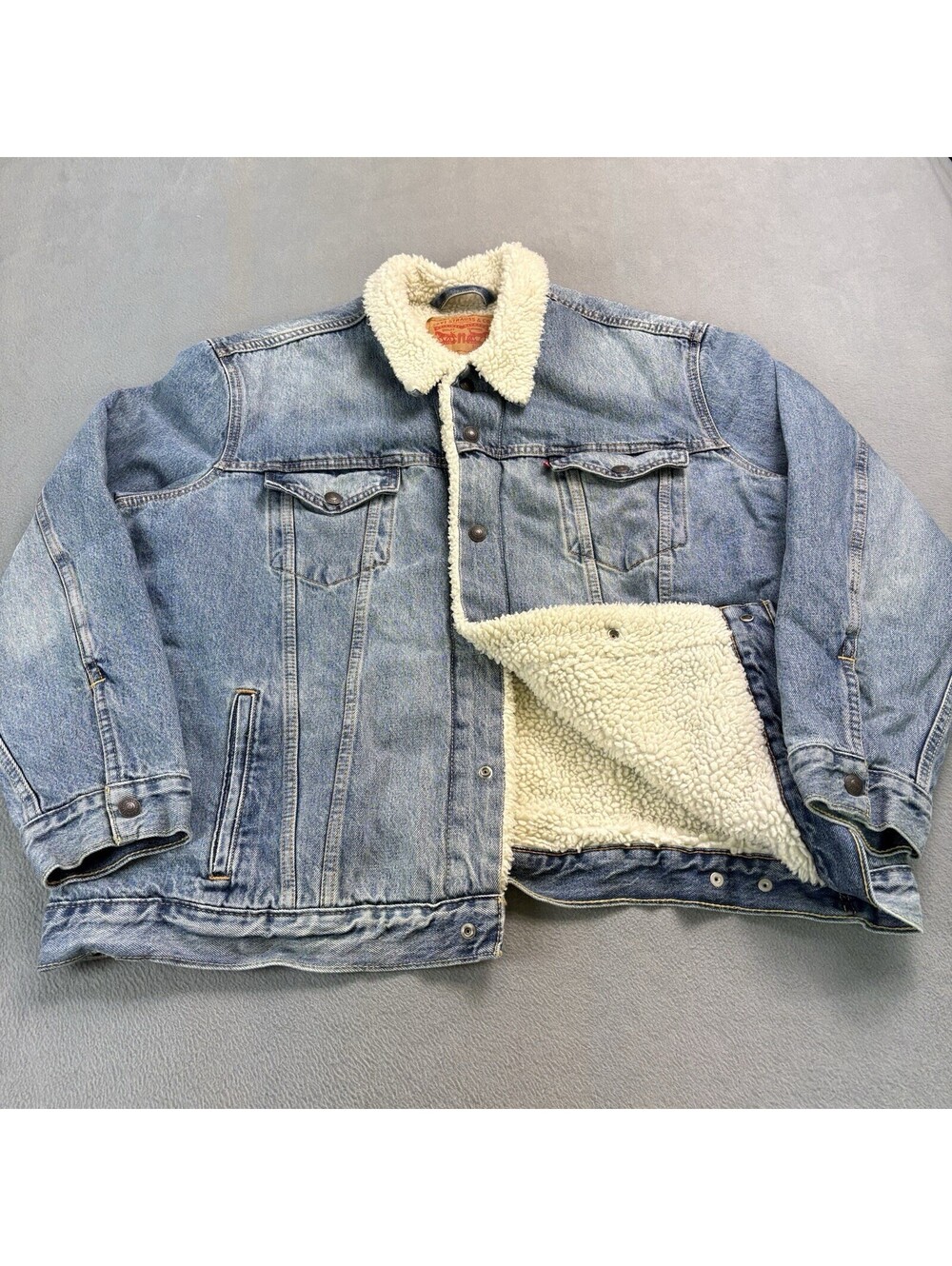 Levis Sherpa Lined Denim Jean Trucker Jacket Size 2XL Blue